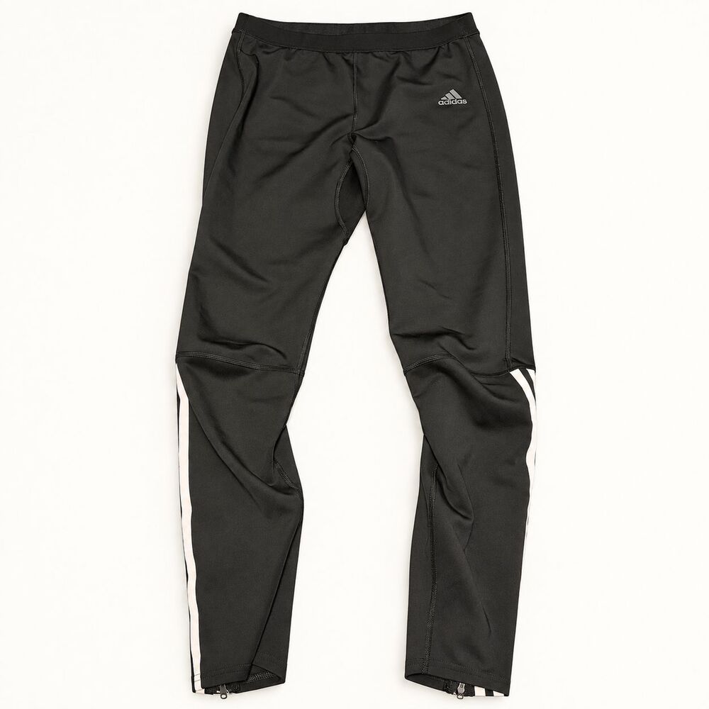 Adidas Climalite Running Tights Size L Black White 3 Stripe Ankle Zip